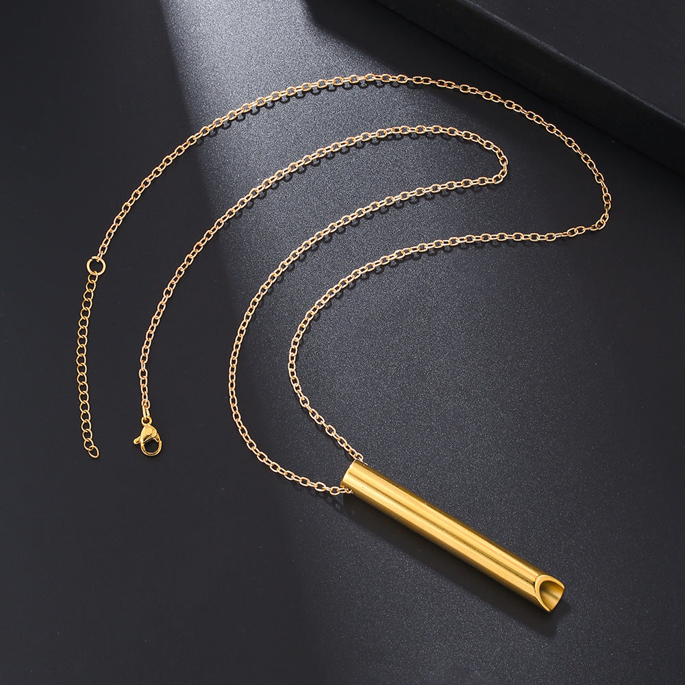 Sweet Geometric Stainless Steel Whistle Pendant Necklace with Titanium Steel Charm on Cable Chain for Unisex