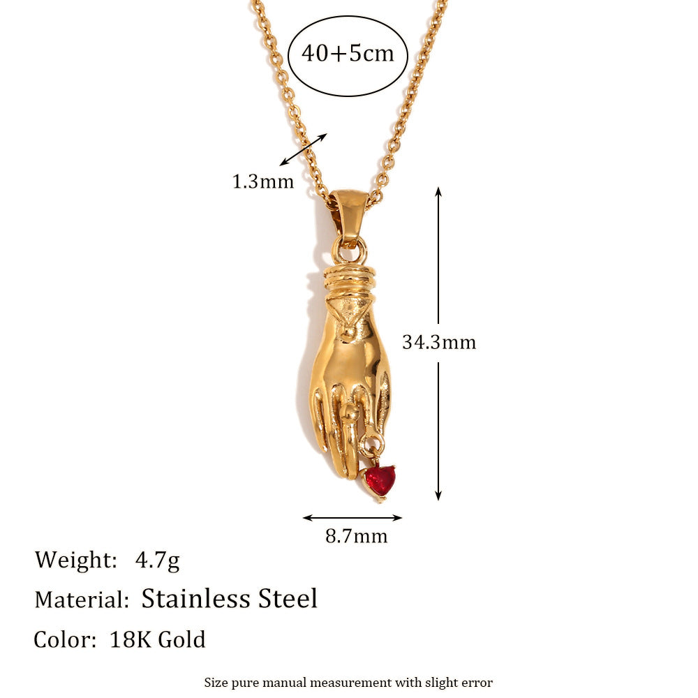 Collana con pendente geometrico vintage da donna in acciaio inossidabile con placcatura in oro 18K e singolo strass rosso