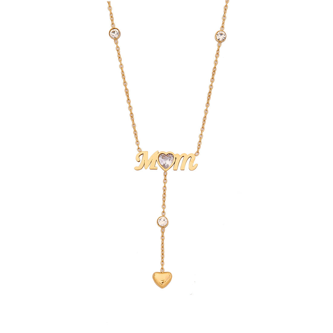 Fashionable Heart-Shaped Stainless Steel Double-Layer Pendant Necklace with Tassel and Plated Finish for Women