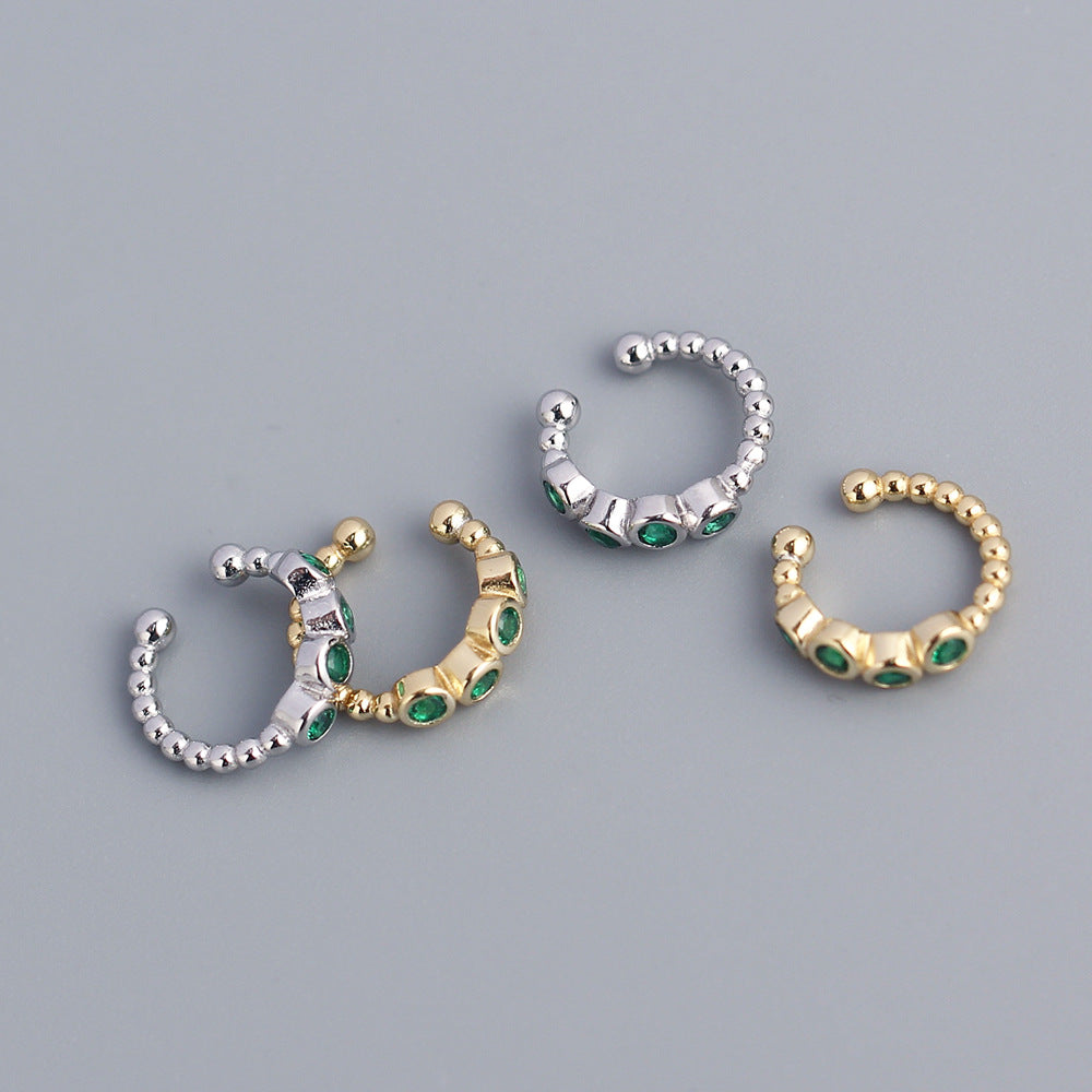 Sweet-Edgy Geometric Shape S925 Sterling Silver Clip-On Earrings for Women with Rhinestone Inlay