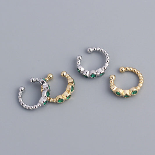 Pendientes de clip de plata de ley 925 con forma geométrica dulce y atrevida para mujer con incrustaciones de diamantes de imitación