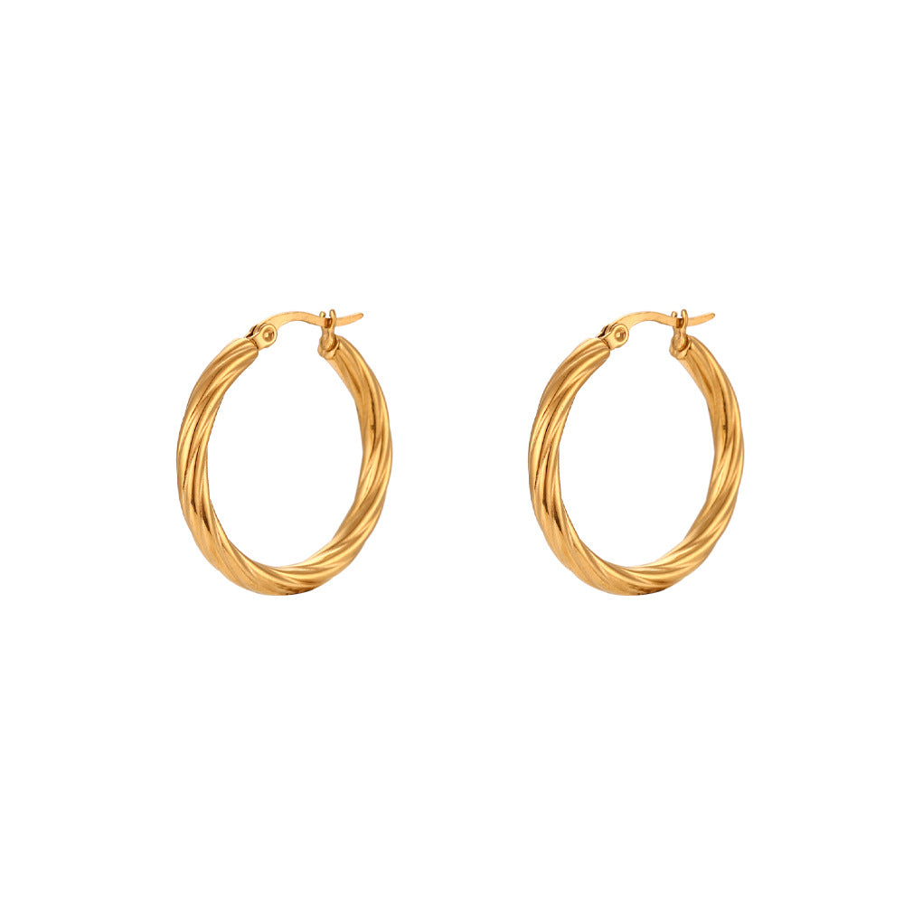 Pendientes de aro con forma de C, de acero inoxidable chapado en oro de 18 quilates, diseño geométrico de lujo minimalista para mujer