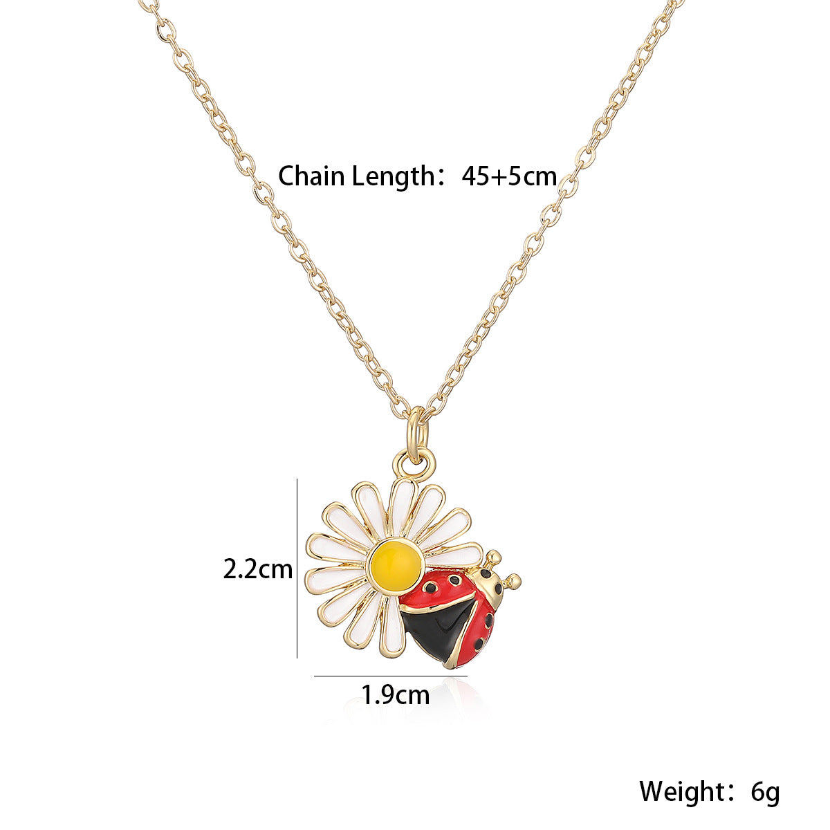 Minimalist 18K Gold Plated Brass Drip Oil Geometric Ladybug Pendant Necklace for Women
