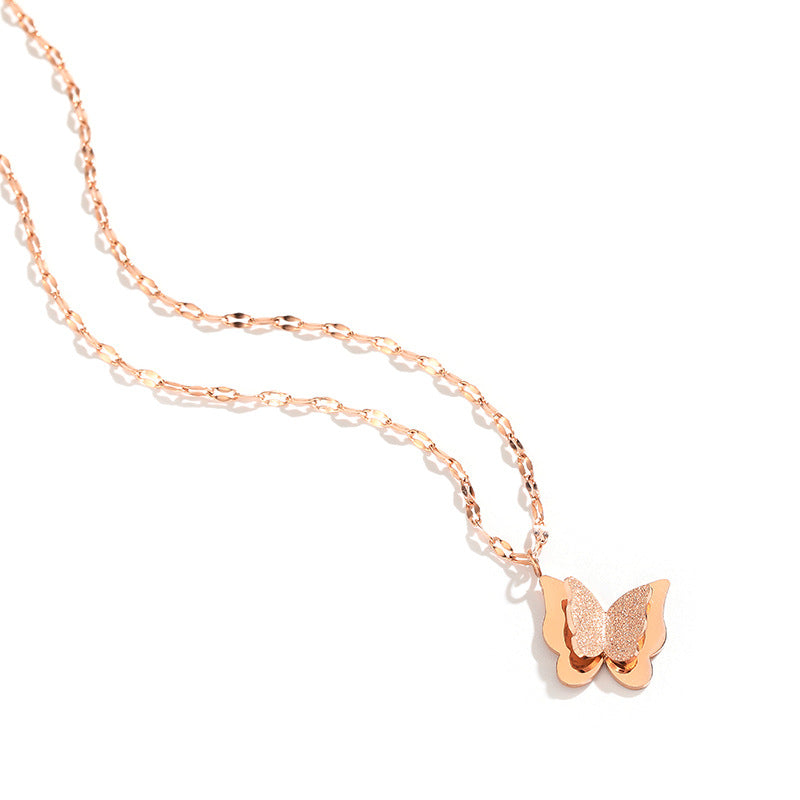 Minimalist Butterfly Pendant Necklace for Women Titanium Steel Locket Chain with Plated Finish