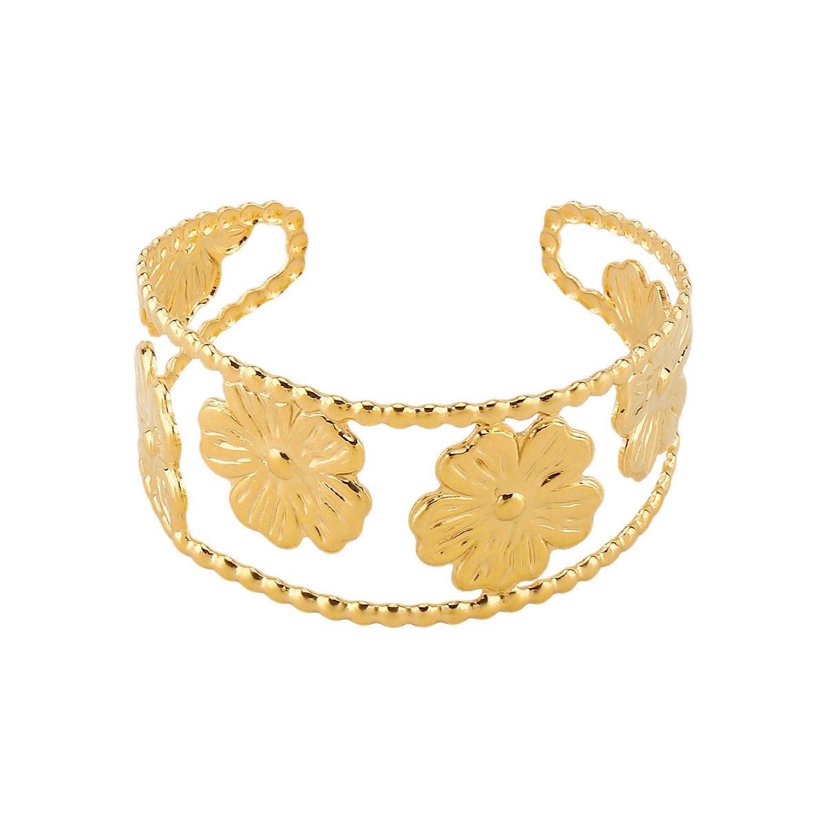 Bracciale Regolabile in Acciaio Inossidabile con Motivo Floreale Vintage e Finitura Placcata da Donna
