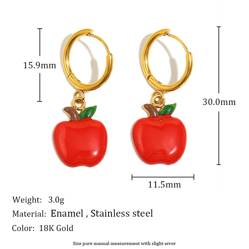 Orecchini da donna creativi in acciaio inossidabile a forma di frutta, placcati oro 18K e con smalto.