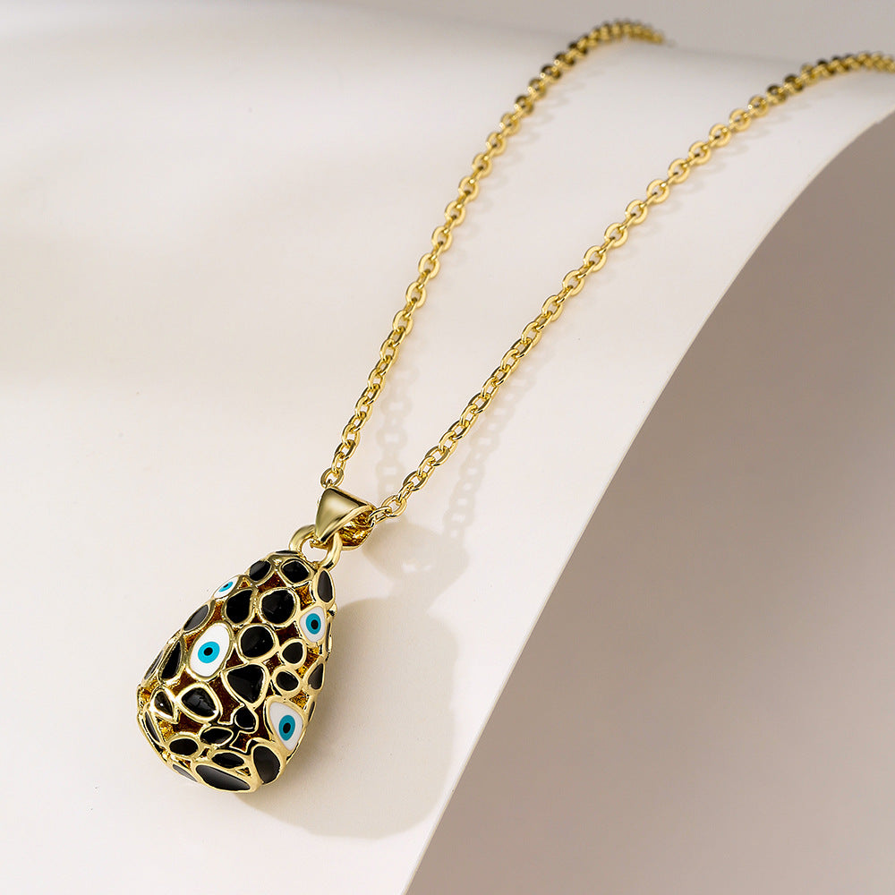 Minimalist Geometric Eye-Shaped Pendant Necklace for Women with Copper Base and 18K Gold Plating and Enamel Finish