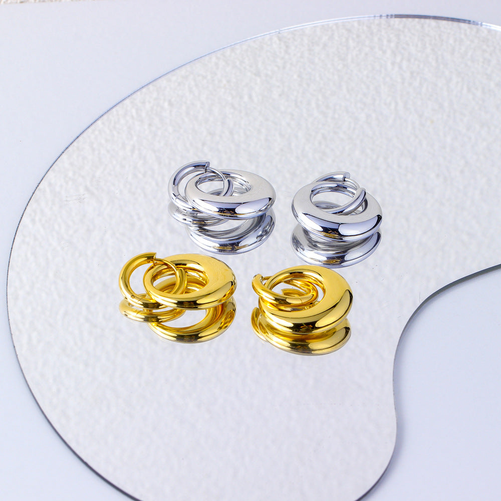 Fashionable Minimalist Geometric Stainless Steel Earrings for Women with 18K Gold Plating and Waterdrop Accent