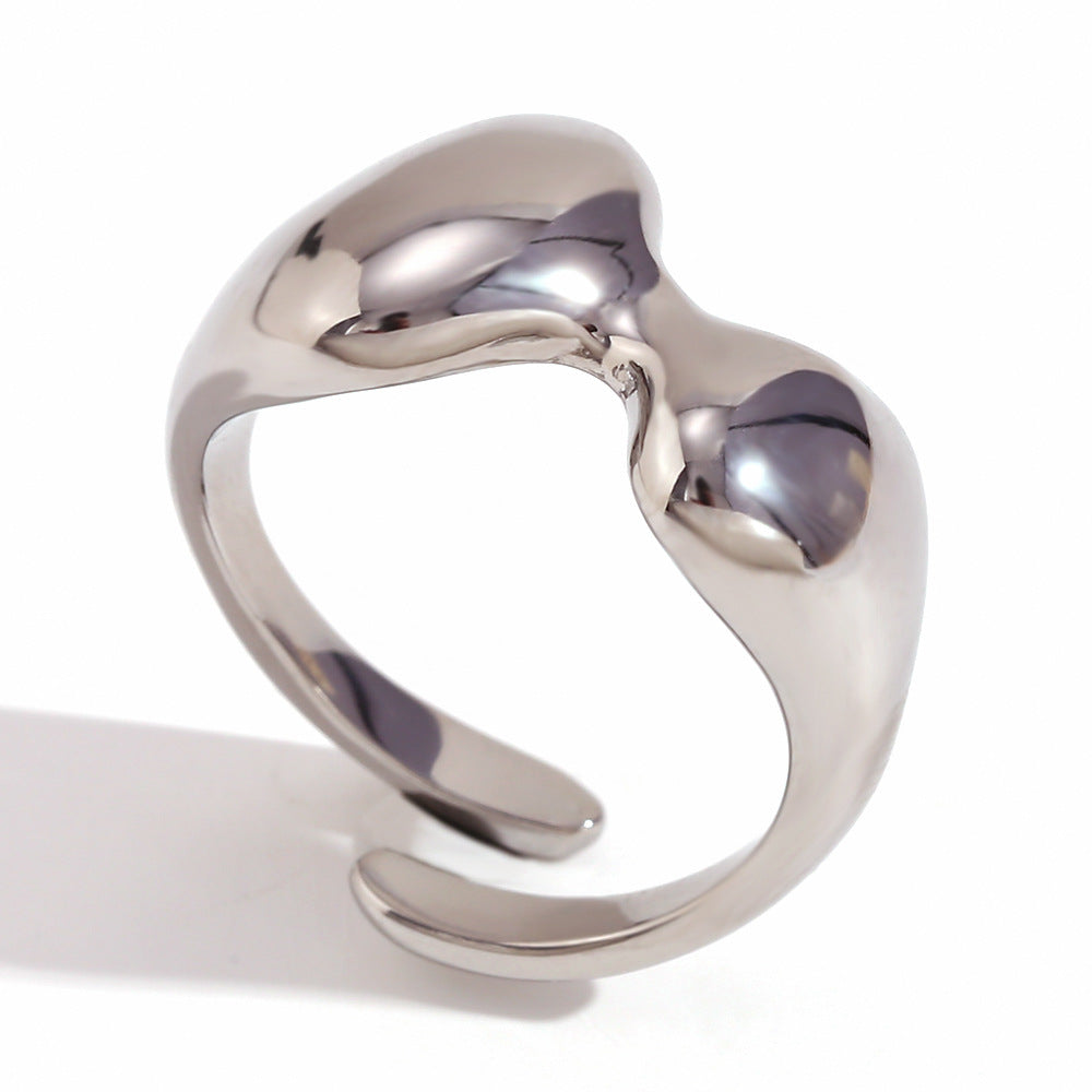 Anillo Minimalista Geométrico de Acero Inoxidable con Baño de Oro de 18K y Diseño Irregular con Micro Pavé para Mujer
