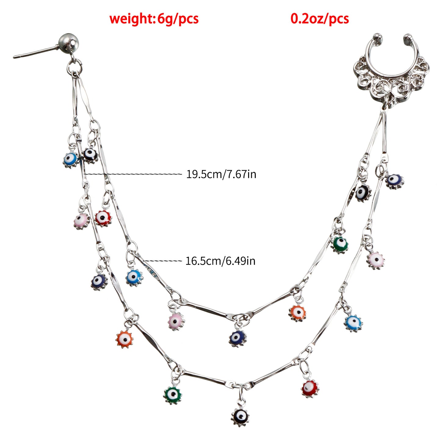 Ethnic Geometric Evil Eye Tassel Nose Ring Plated Alloy Unisex Body Jewelry