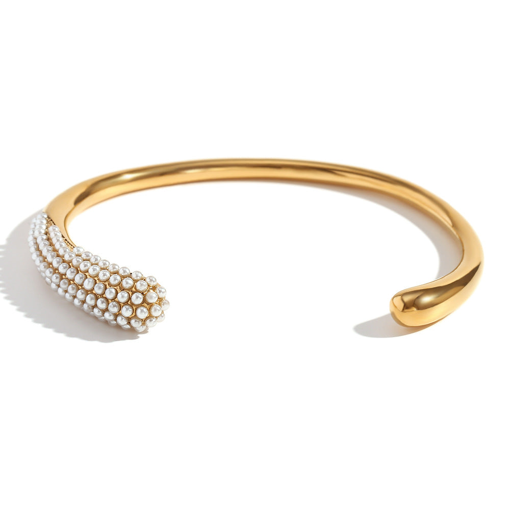 Fashionable Minimalist Snake Head Bracelet for Women Made of Stainless Steel with 18K Gold Plating and Micro-Paved Colored Rhinestones