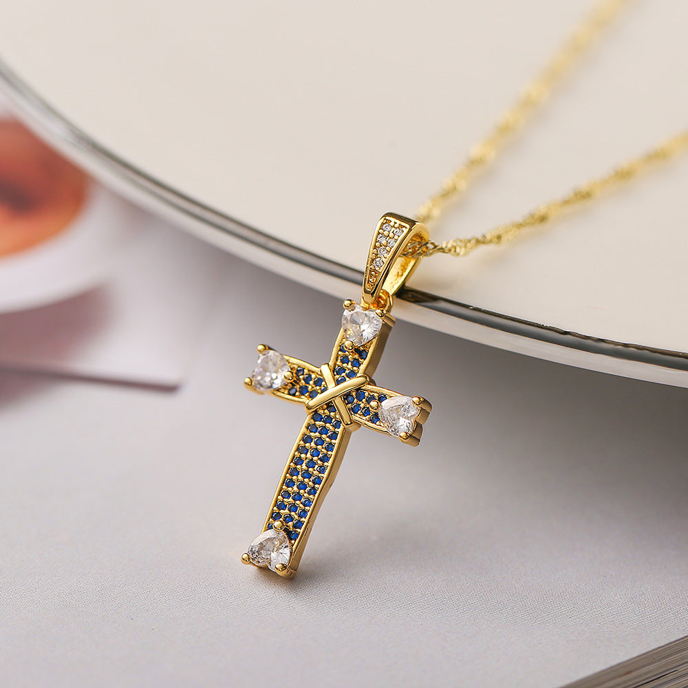 Geometric Pendant Necklace for Women in Copper with 18K Gold Plating and Zircon Inlay, Fashionable Minimalist Clavicle Chain