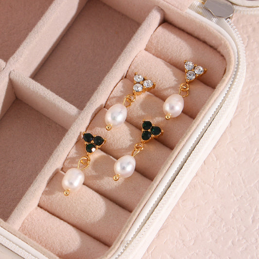 Pendientes de Acero Inoxidable Minimalistas Geométricos con Perlas de Agua Dulce y Baño de Oro de 18K