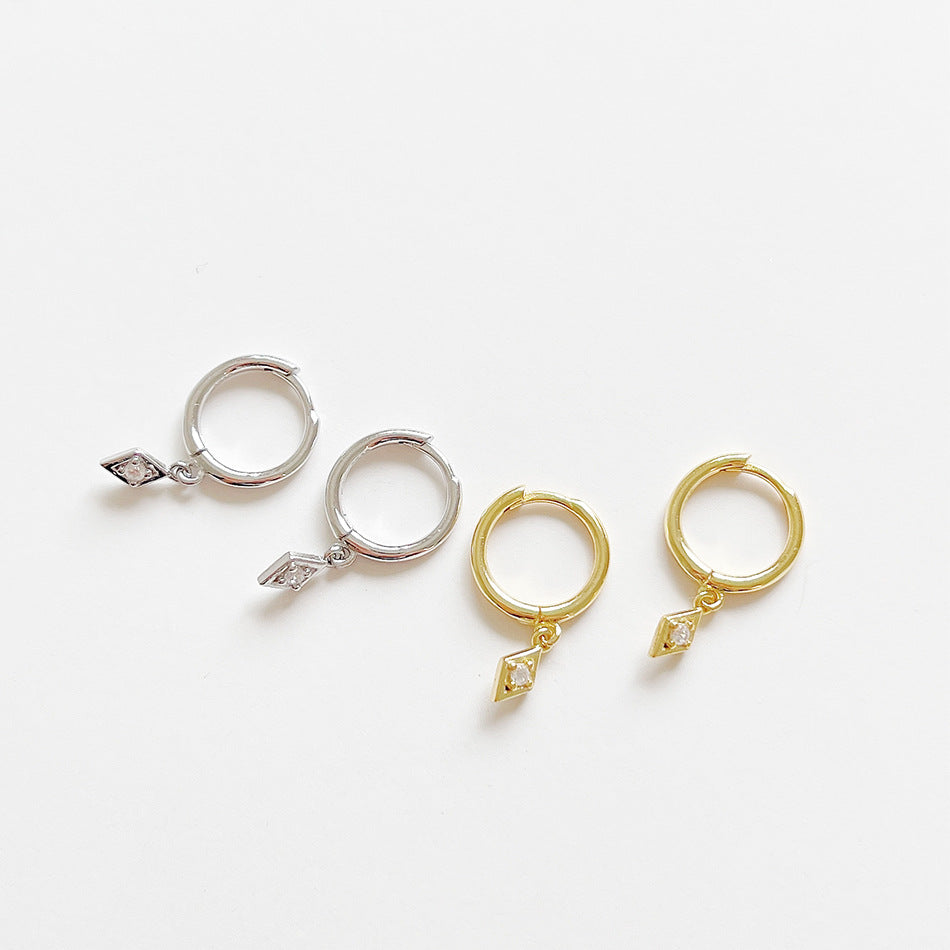 Minimalist Luxury 925 Sterling Silver Geometric Teardrop Rhinestone Hoop Earrings