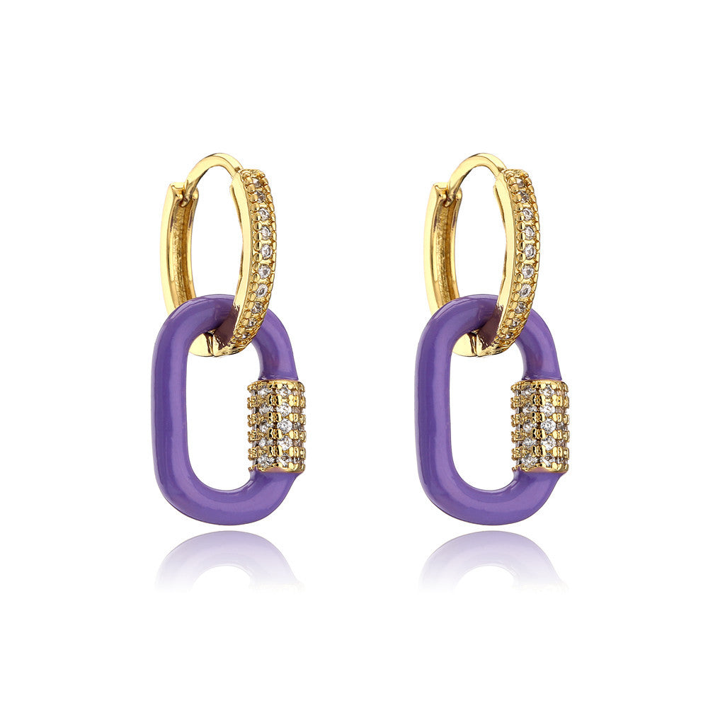 Geometric Drip Oil Cubic Zirconia Gold Plated Brass Earrings