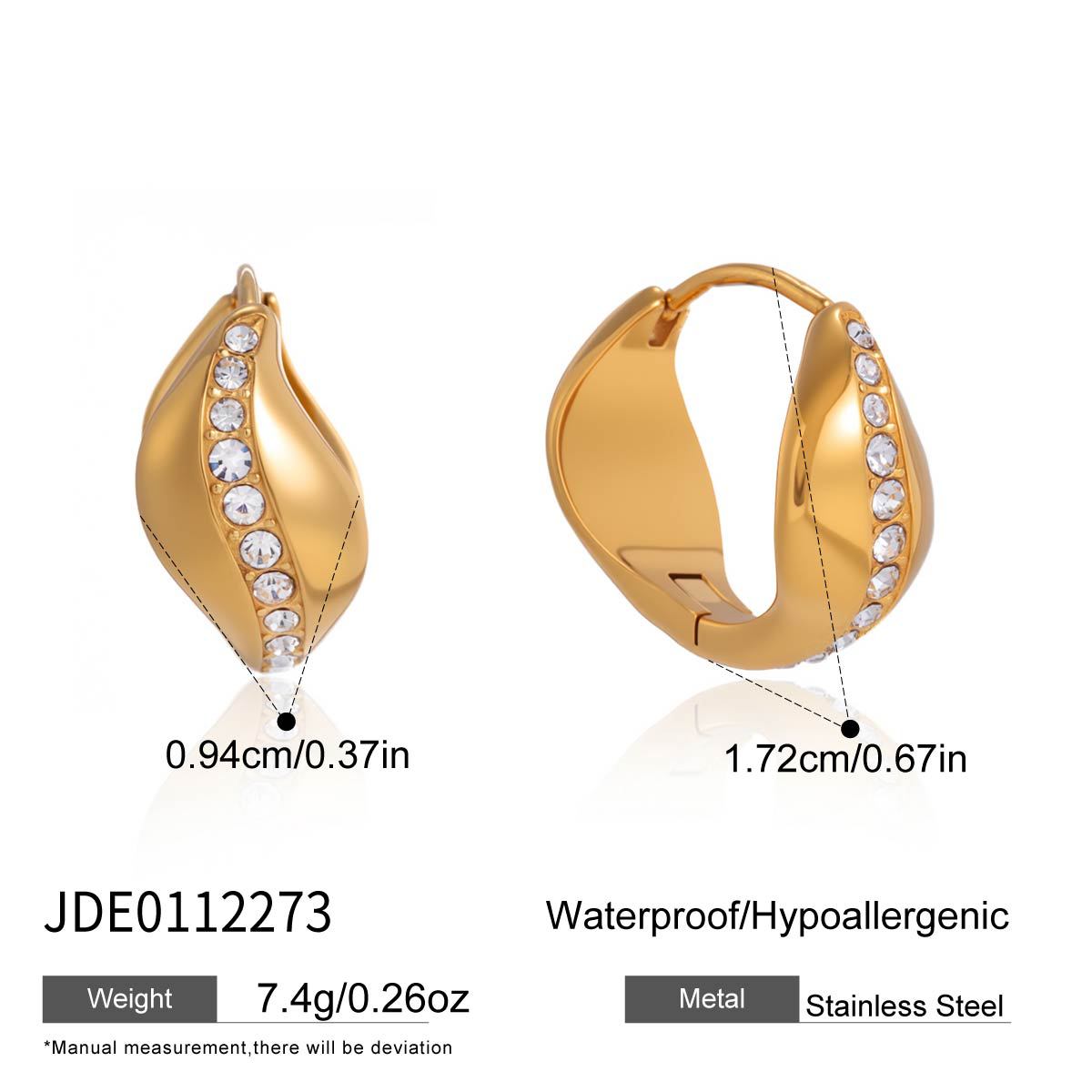 Elegant Geometric Stainless Steel Plated Rhinestone Hoop Earrings for Women