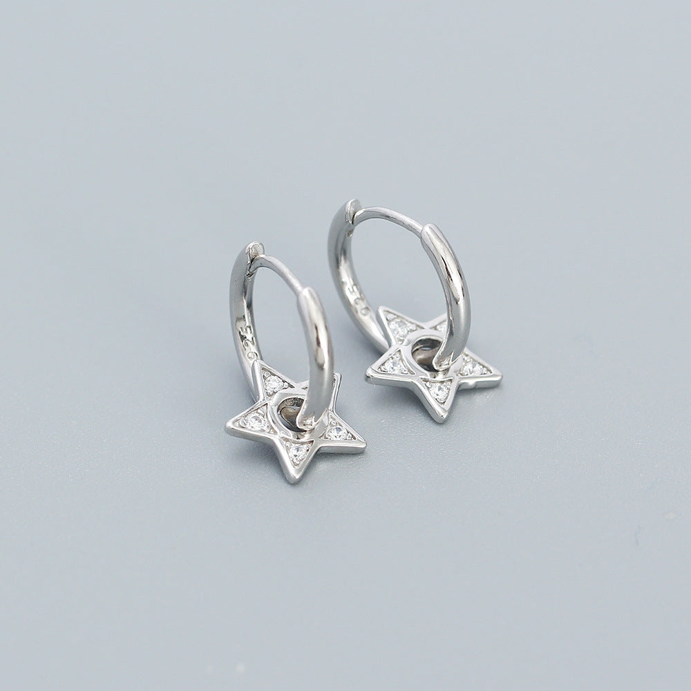 Minimalist Star-Shaped 925 Sterling Silver Stud Earrings with Rhinestone Inlay for Women