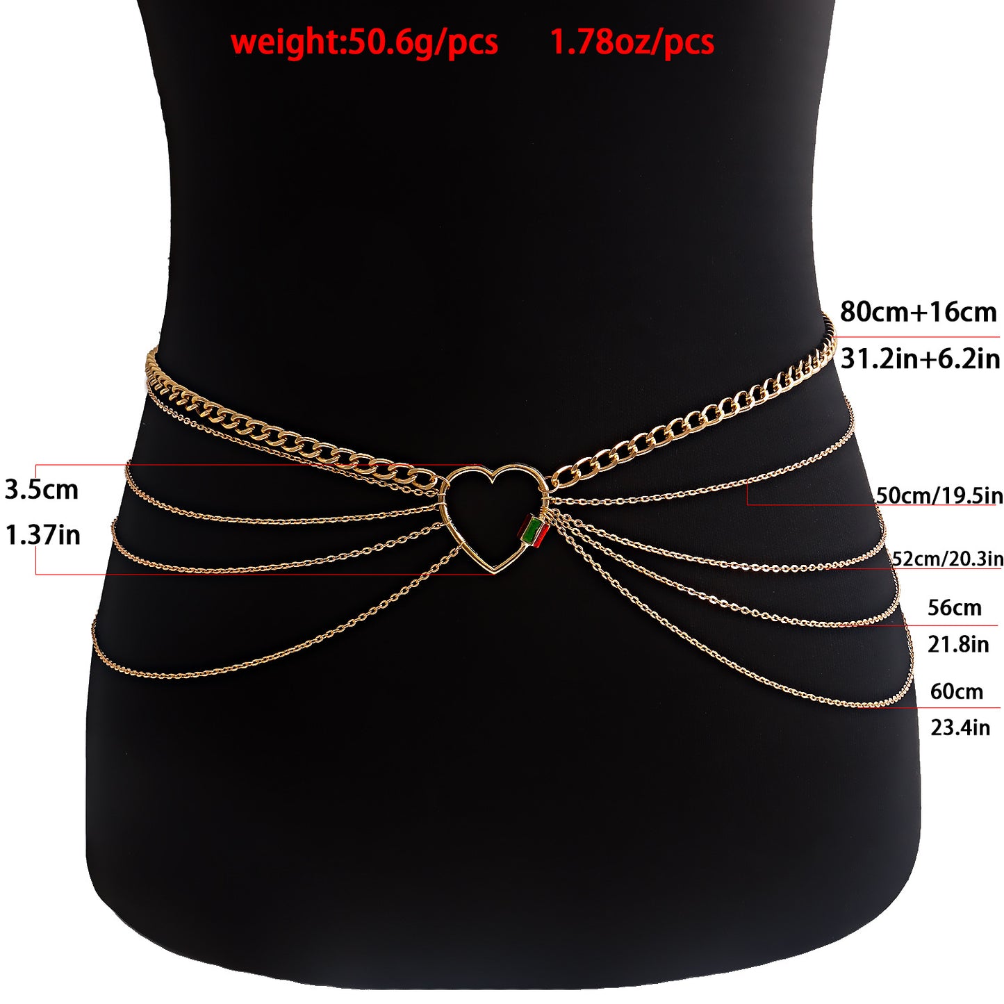 Bohemian Punk Multi-Layer Heart-Shaped Metal Body Chain with Enamel Coloring for Women