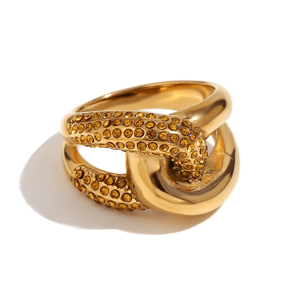Fashionable Geometric Stainless Steel Ring with 18K Gold Plating and Contrasting Zirconia Accents for Women