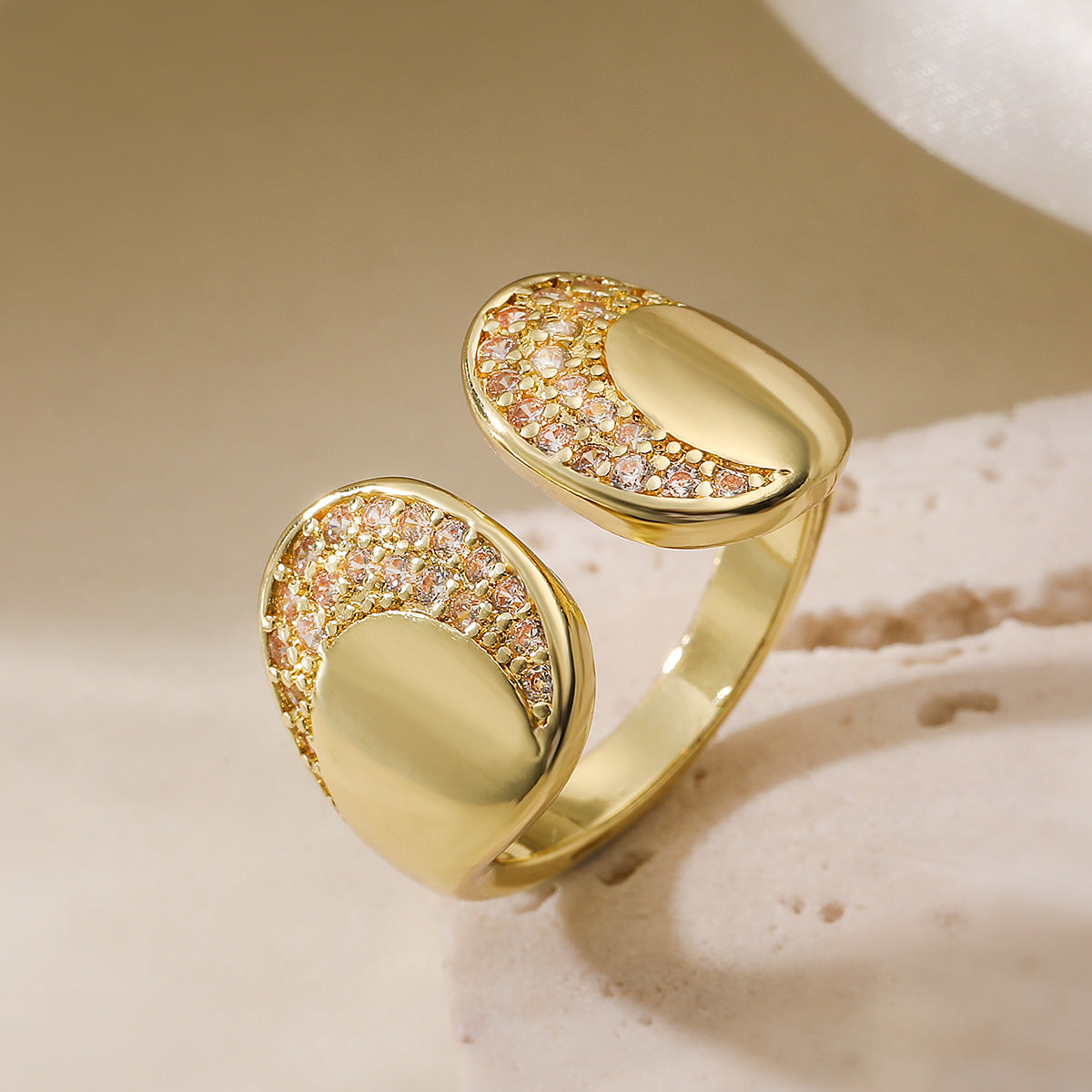 Minimalist 18K Gold Plated Brass Geometric Ring with Cubic Zirconia for Women