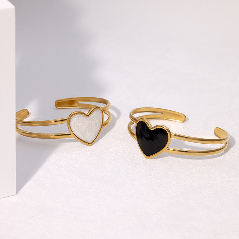 Bracciale regolabile in acciaio inossidabile placcato oro con smalto a forma di cuore, minimalista e alla moda