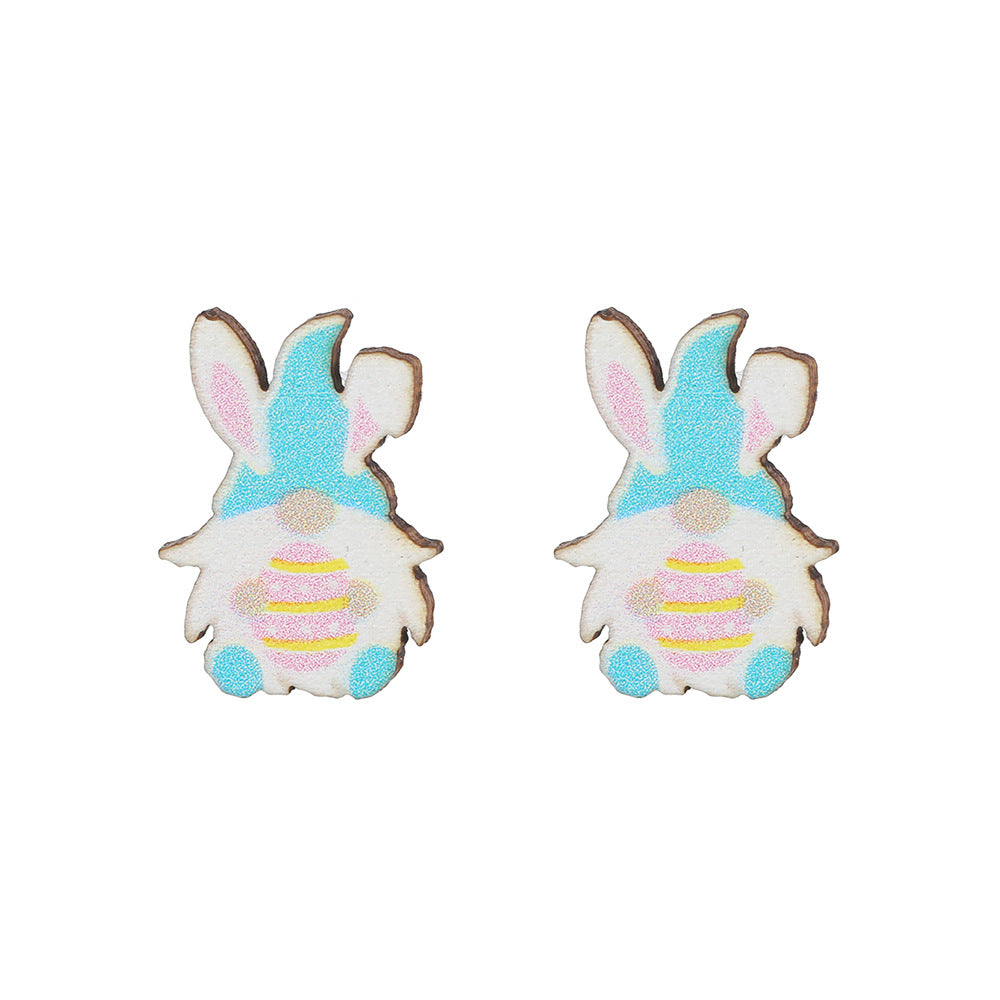 Cute Cartoon Animal Wood Stud Earrings Plated Rabbit Design for Kids