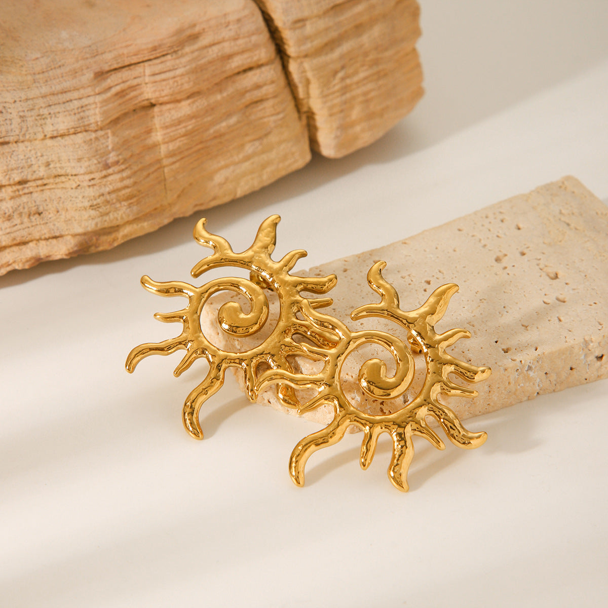 Minimalist Geometric Sun-Shaped Stainless Steel Earrings with Rotating Thread Design for Women