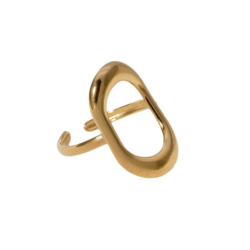Anello da dito da donna minimalista geometrico rettangolare cavo in acciaio inossidabile con finitura galvanica