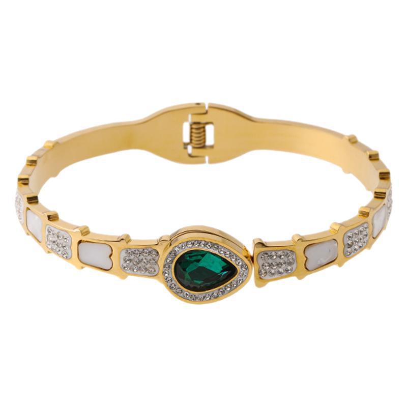 Green Cubic Zirconia Teardrop Geometric Plated Titanium Steel Bracelet with Clasp