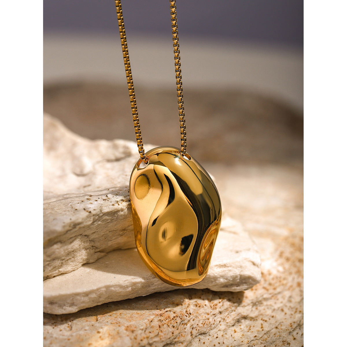 Minimalist 18K Gold Plated Irregular Hammered Stainless Steel Snake Chain Necklace