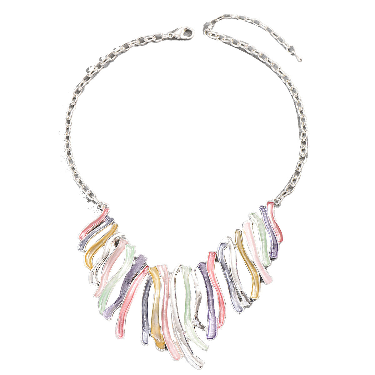 Collana con Pendente Geometrico Minimalista con Finitura Smaltata da Donna, Pendente in Lega a Forma di U Irregolare e a Diamante su Catena Standard