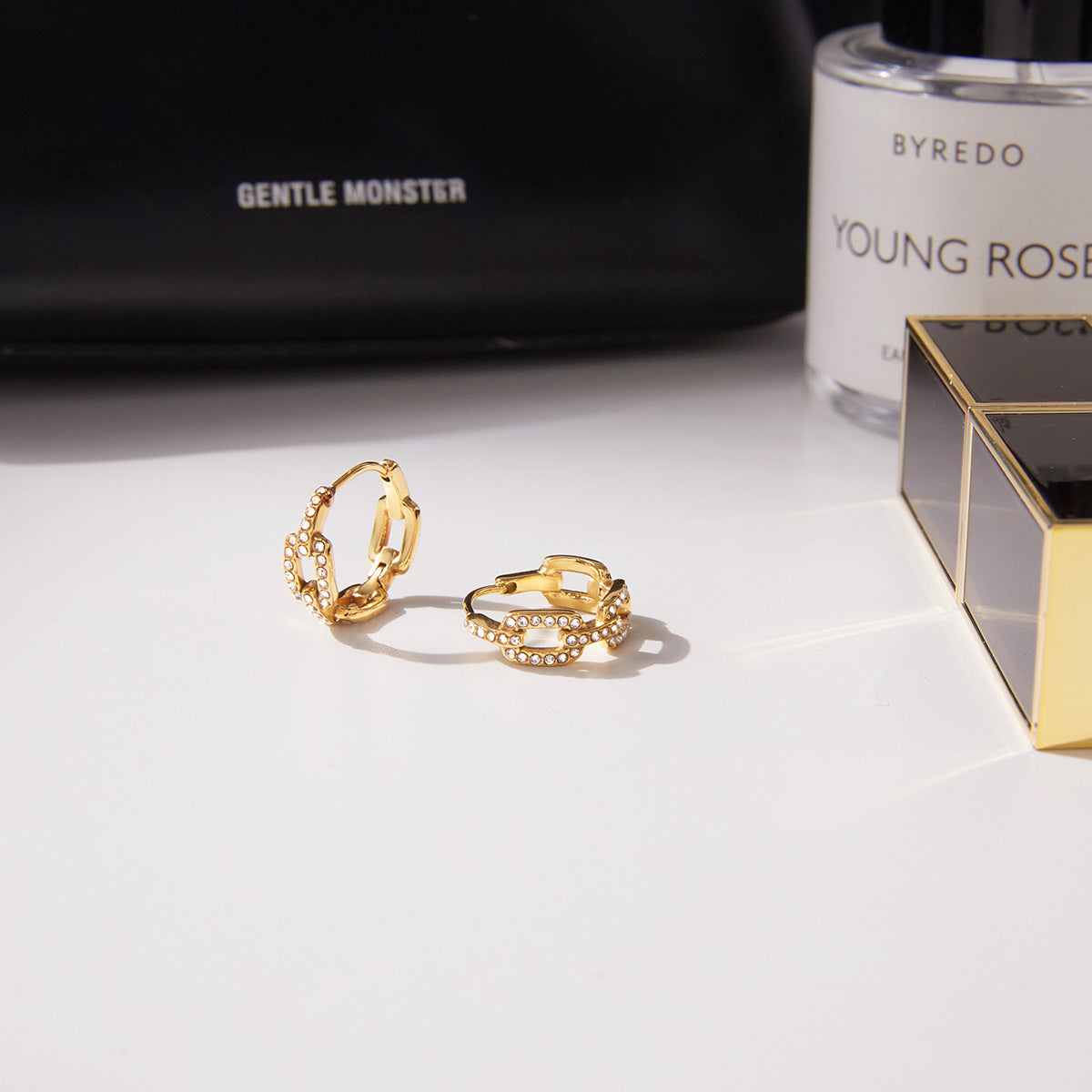 Aretes de acero inoxidable geométricos con detalles de diamantes de imitación, chapados para mujer, lujo, moda minimalista, Ear Cuffs
