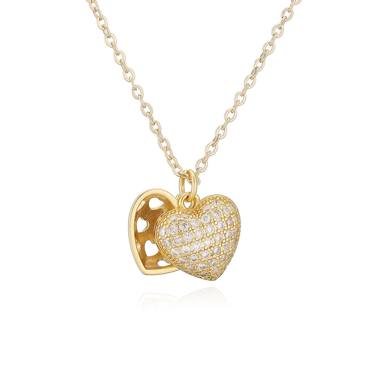 Minimalist 18K Gold Plated Brass Heart Cubic Zirconia Pendant Necklace for Women