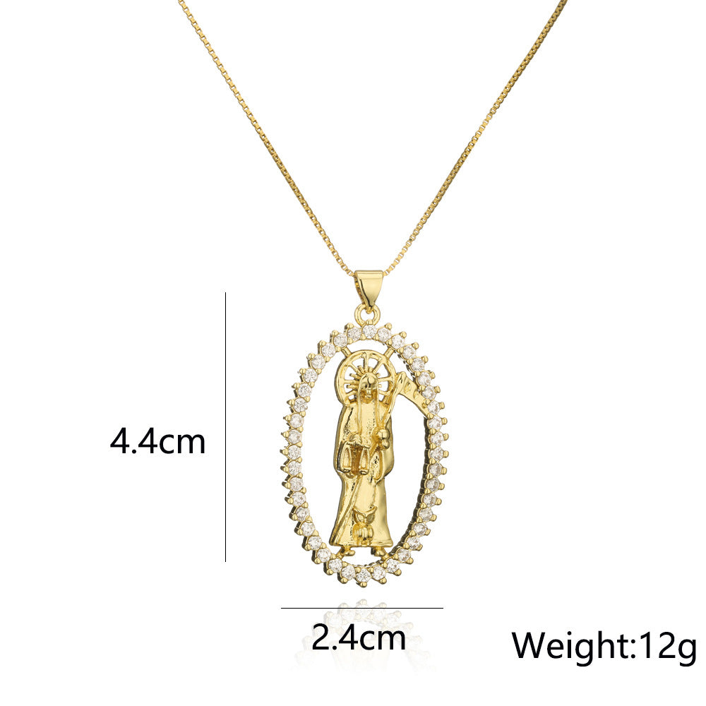 Minimalist Geometric Skeleton Pendant Necklace for Women with Copper Base Plated in Real Gold and Zircon Inlay