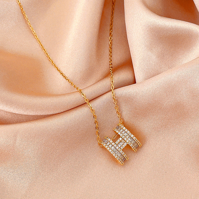 Luxury Minimalist Geometric Letter H Pendant Necklace for Women in Titanium Steel with Gold Plating, Wavy Chain Style