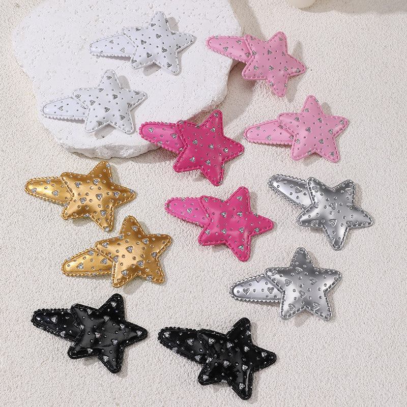Cute Star-Shaped Children's Hair Clip with Bow Detail Polyester BB Clip for Girls