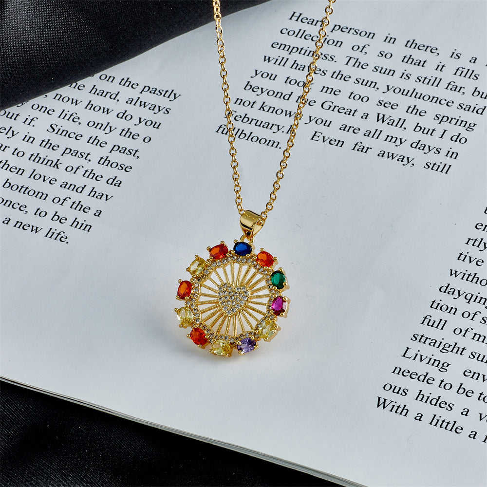 Collana con ciondolo a cuore geometrico in zircone AAA di lusso in rame placcato oro 18 carati