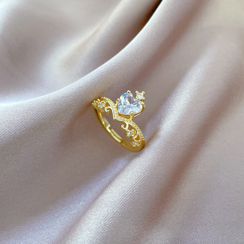 Anello Kawaii Fresco e Dolce Corona a Cuore in Ottone Placcato Fascia Regolabile