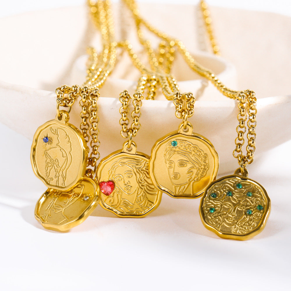 Collar con colgante retro de mitología nórdica y griega para mujer con diseño de Atenea y Medusa en acero inoxidable con acabado chapado en cadena tipo O