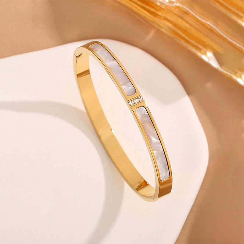 Bracciale Minimalista Geometrico in Acciaio Inossidabile con Strass e Finitura Placcata per Donna e Uomo