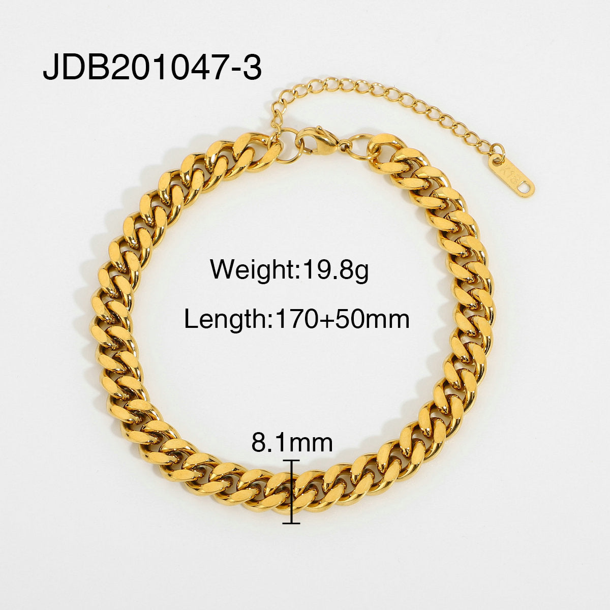 INS Style Women's Flat Cuban Snake Chain Bracelet Set in Stainless Steel with 18K Gold Plating and Letter Accent