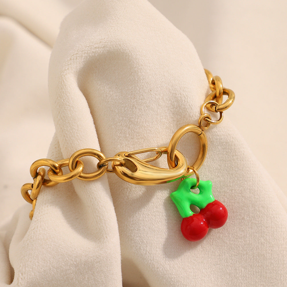 Fashionable Fruit-Shaped Acrylic Pendant Bracelet for Women with Stainless Steel Chain and 18K Gold Plating