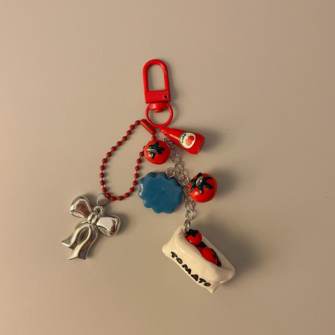Geometric Heart Fruit Alloy Plated Bag Charm Keychain