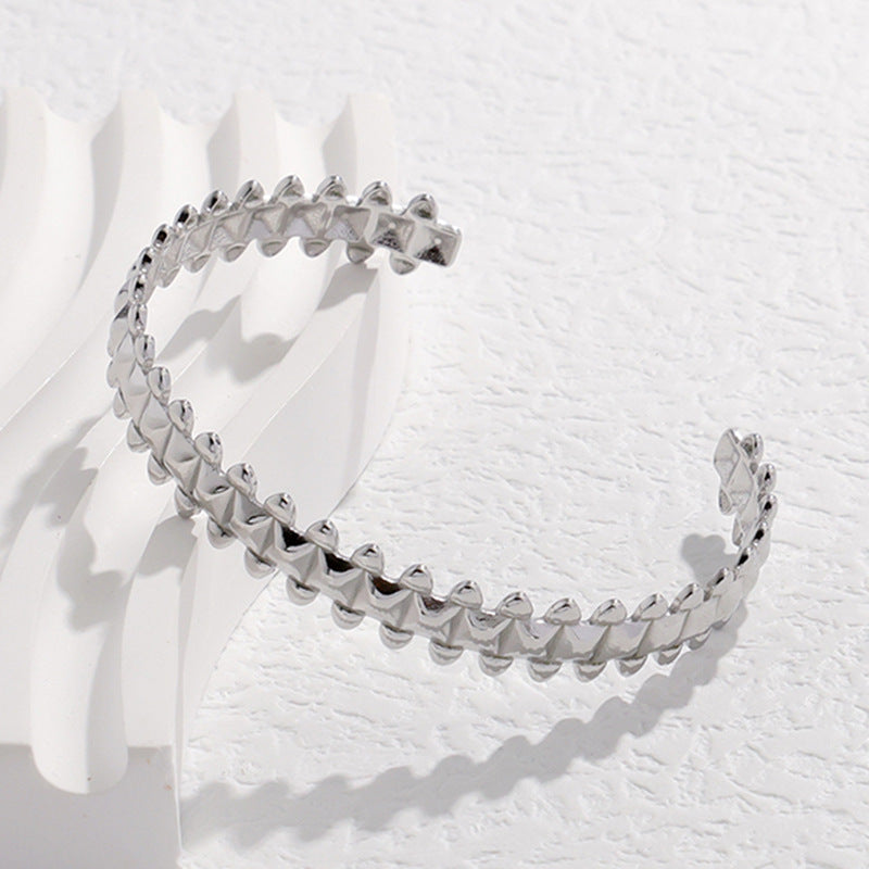 Adjustable Titanium Steel Bracelet for Women with Geometric Line Design Electroplated Finish Statement Cuff