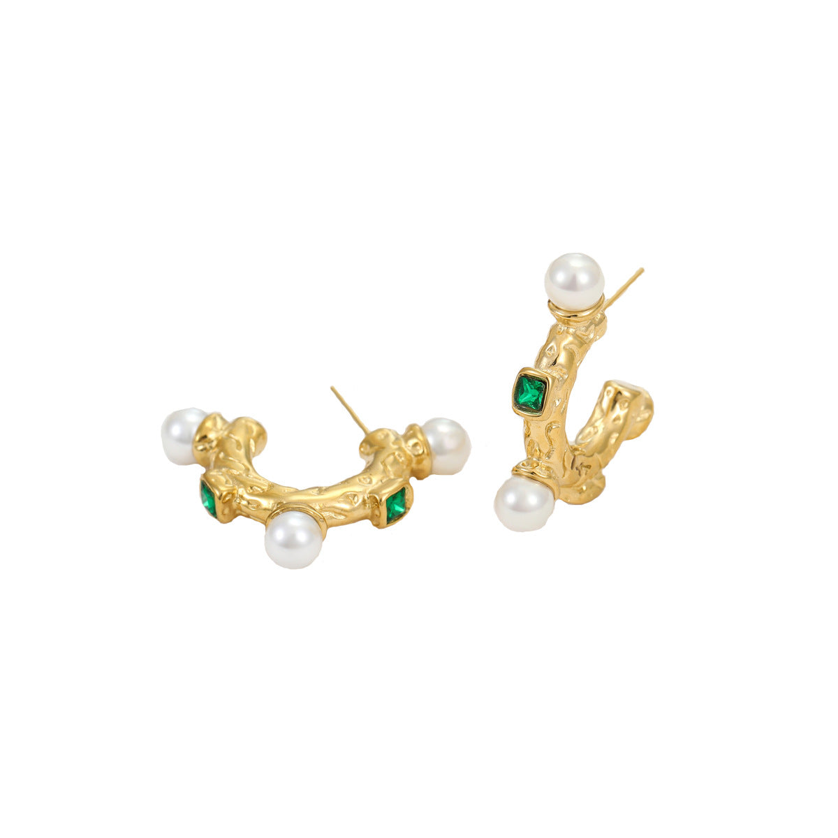 Orecchini a cerchio vintage a C grandi in acciaio inossidabile placcato oro con zirconi per donna
