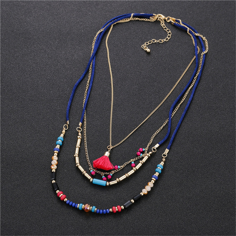 Vintage Geometric Handmade Beaded Multi-Layer Necklace
