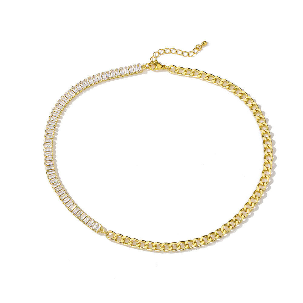 Minimalist Geometric Pig Nose Necklace in Brass with Cubic Zirconia Accents