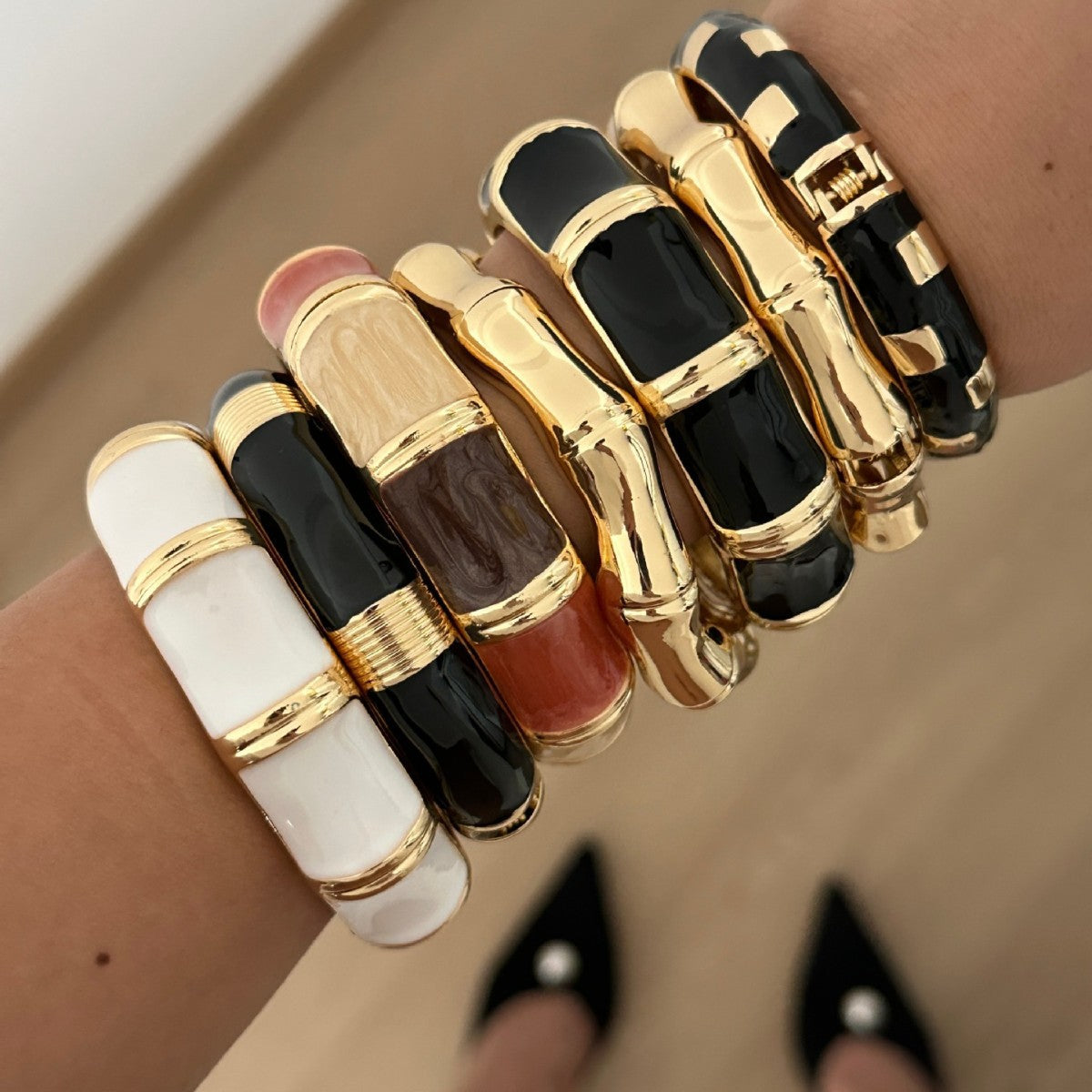 Pulsera Abierta de Puño con Nudo de Bambú de Aleación Geométrica, de Goteo de Aceite, de Lujo Vintage