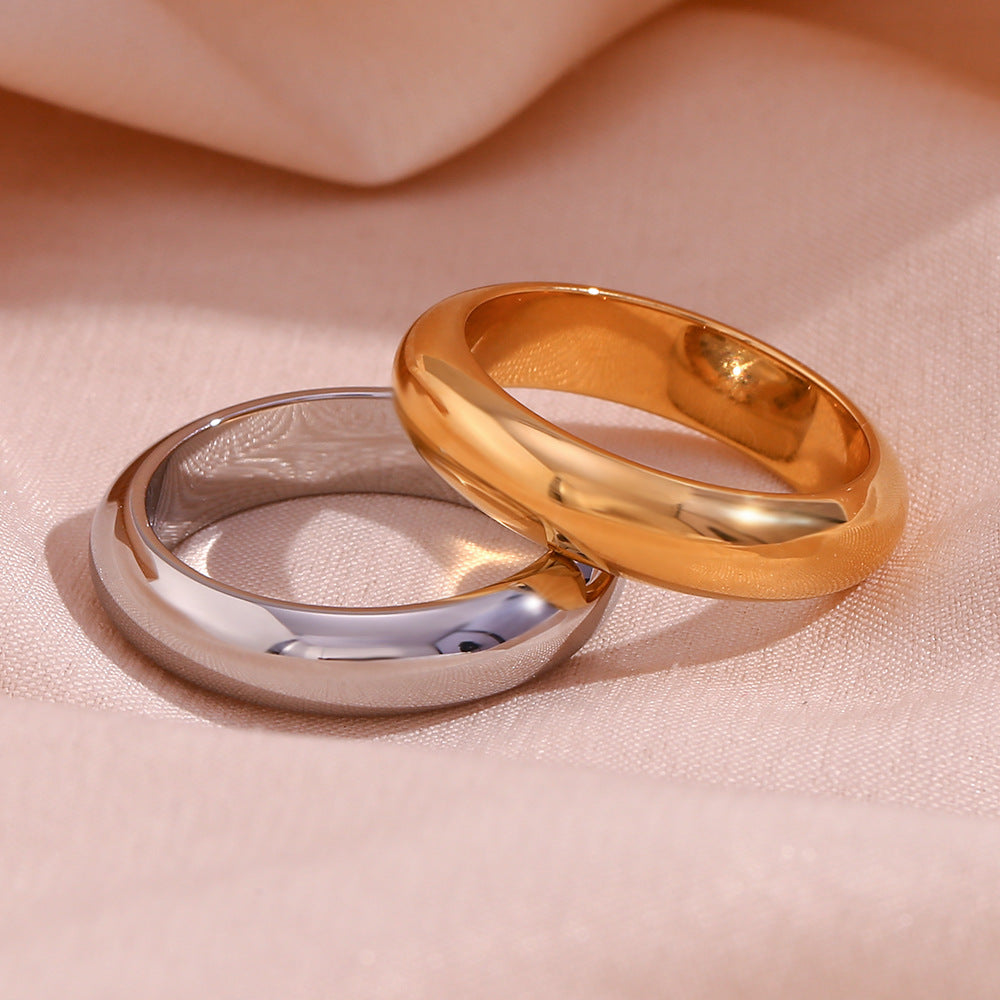 Anello Minimalista Geometrico in Acciaio Inox da Donna con Placcatura in Oro 18K Fascia Spessa Liscia Accessorio Moda