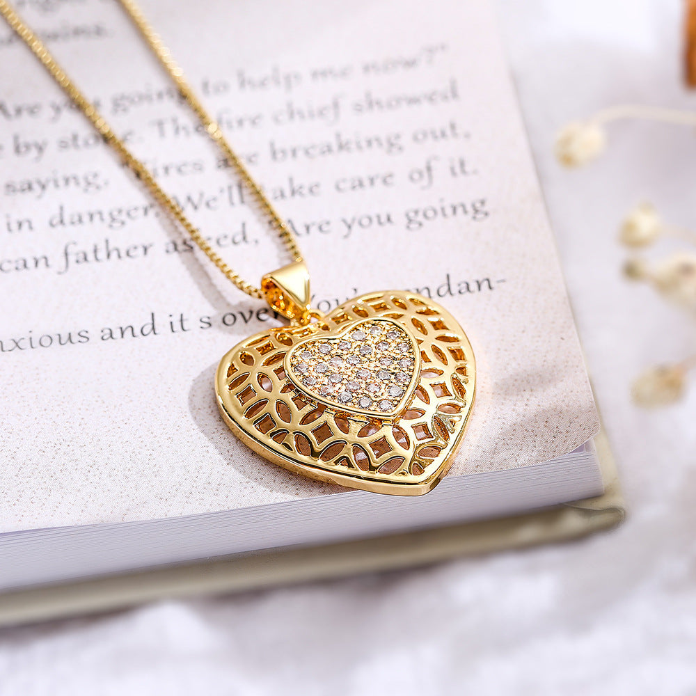 Collana con ciondolo a cuore vuoto minimalista da donna, catena a medaglione in rame con forma geometrica